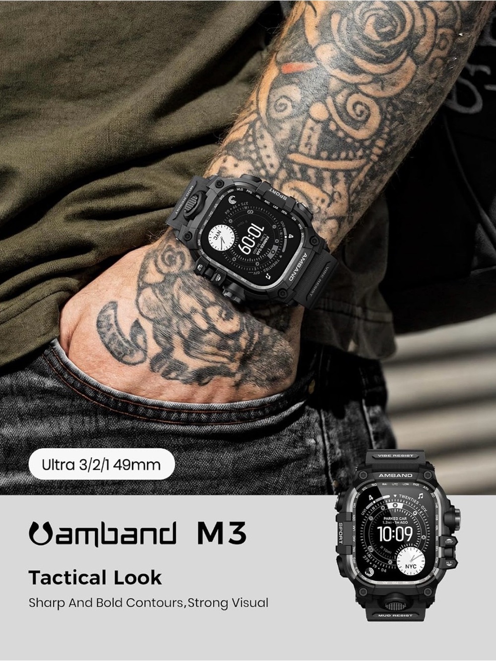 Amband M3 Series 49mm Black Protective Smartwatch Case for Apple Watch - Picture 6 of 16